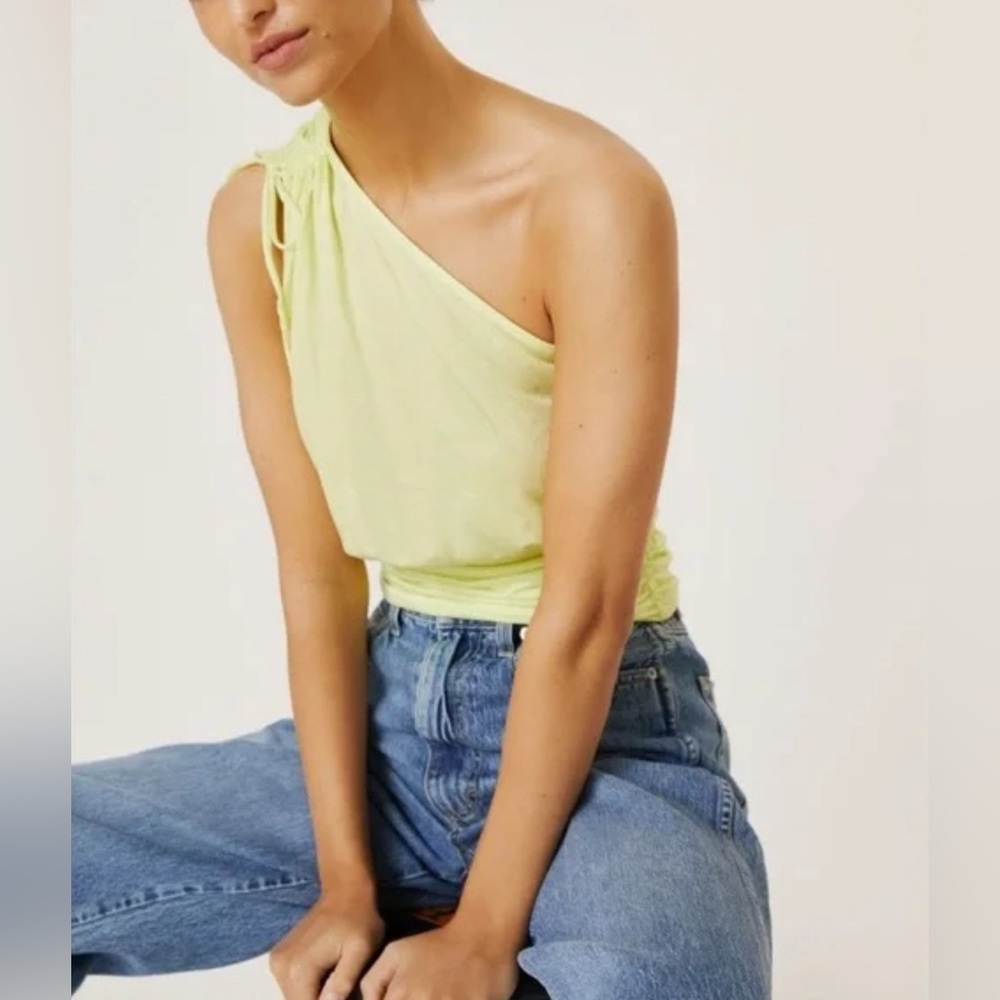 Anthropologie one-shoulder lime green tank XS NWOT